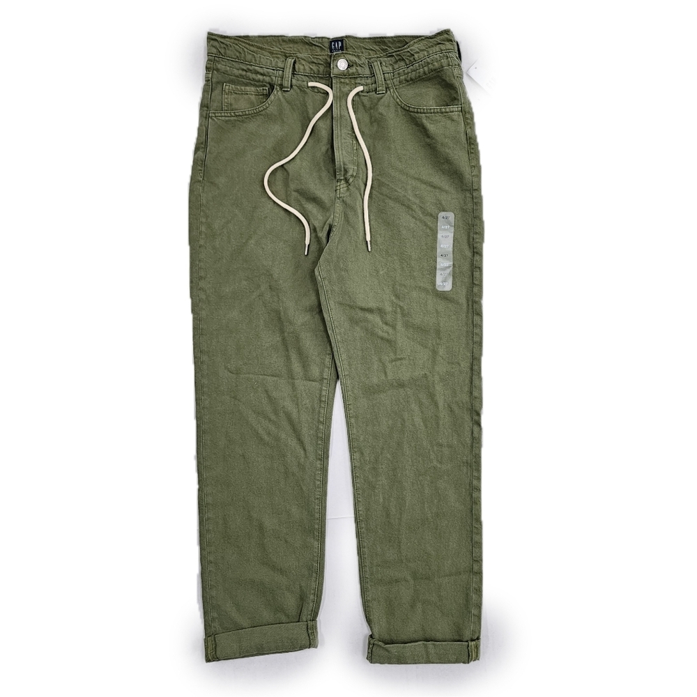 GAP Olive Green Boyfriend High Waiste Drawstring Cotton Twill Khaki Pants 4/ 27